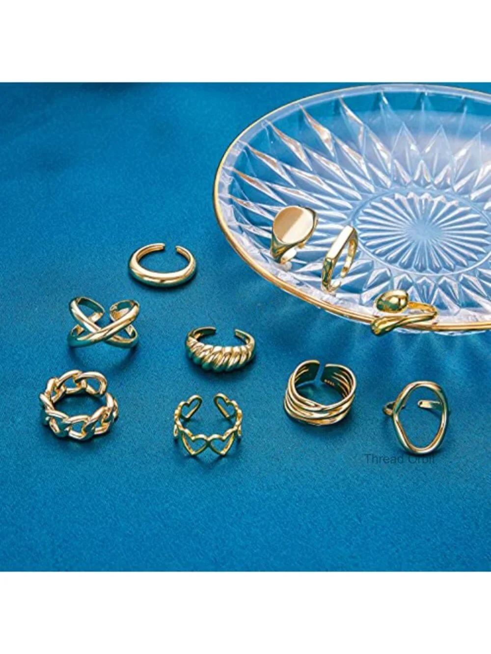 10 Chunky Dome Rings Set 18K Gold Plated Stackable Adjustable